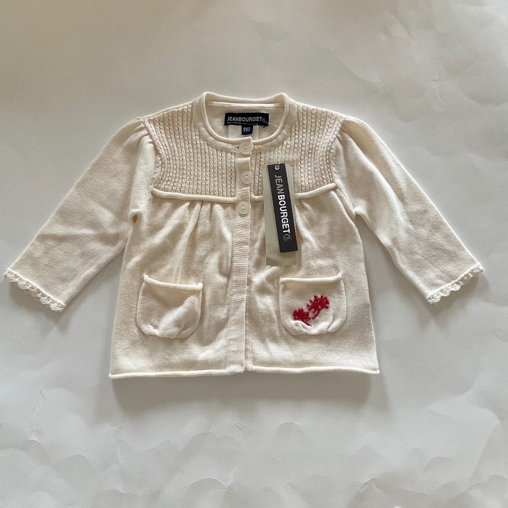Jean Bourget Baby Sz 6 Months Cardigan Embroidered Scalloped Trim Made In France